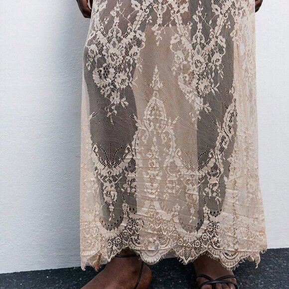 Apricot Elegant Women's Sexy Lace Spaghetti Strap Detachable Dress - Picture 7 of 8